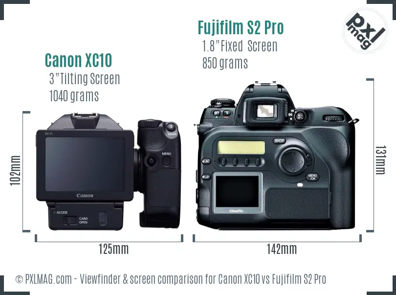 Canon XC10 vs Fujifilm S2 Pro Screen and Viewfinder comparison