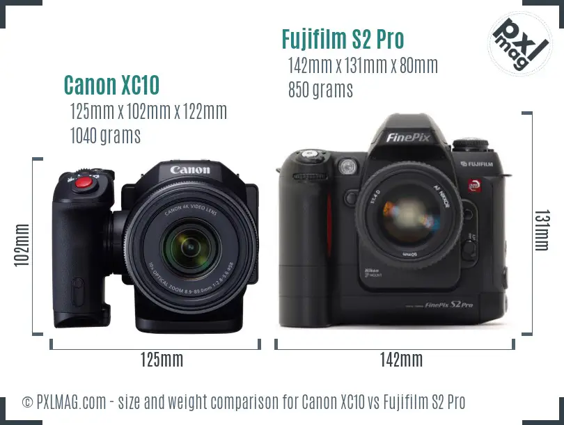 Canon XC10 vs Fujifilm S2 Pro size comparison