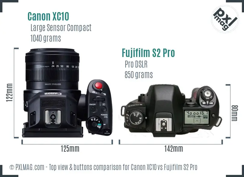 Canon XC10 vs Fujifilm S2 Pro top view buttons comparison