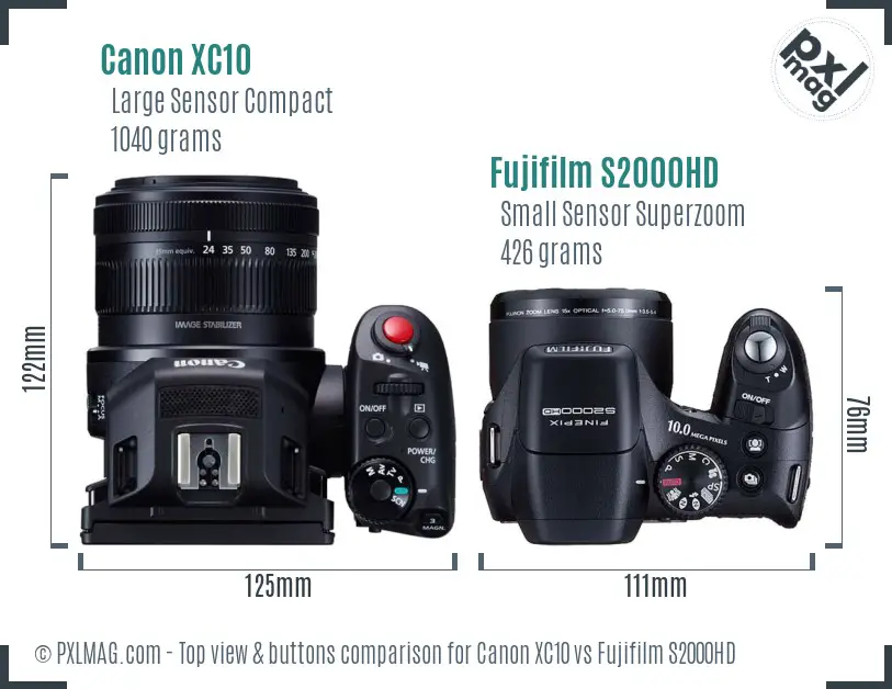 Canon XC10 vs Fujifilm S2000HD top view buttons comparison
