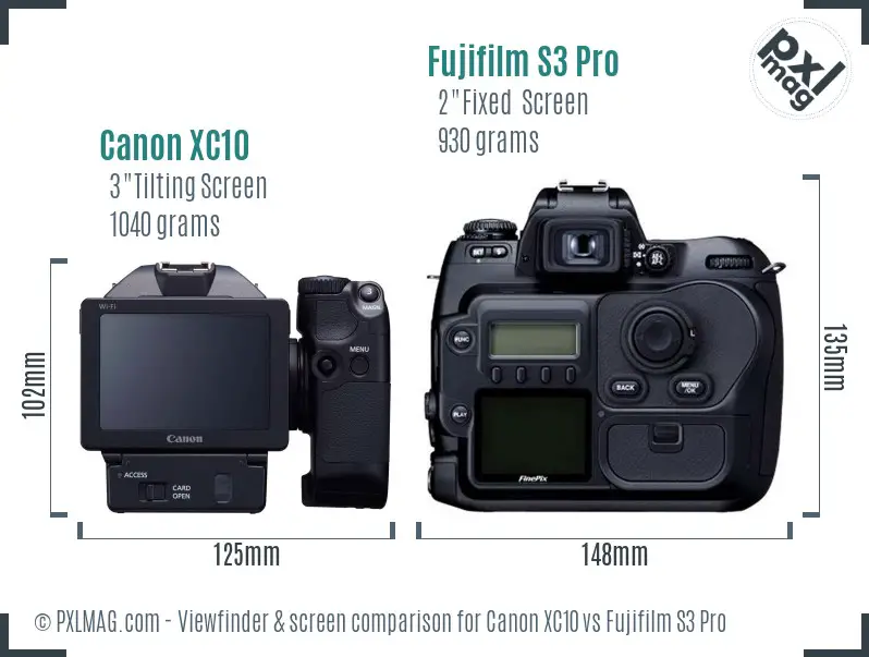 Canon XC10 vs Fujifilm S3 Pro Screen and Viewfinder comparison
