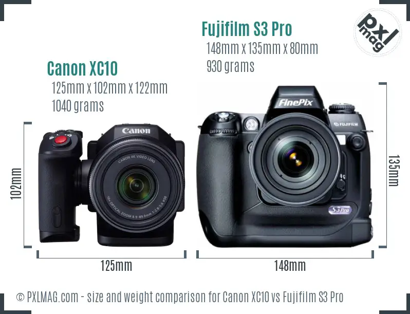 Canon XC10 vs Fujifilm S3 Pro size comparison