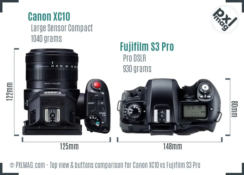 Canon XC10 vs Fujifilm S3 Pro top view buttons comparison