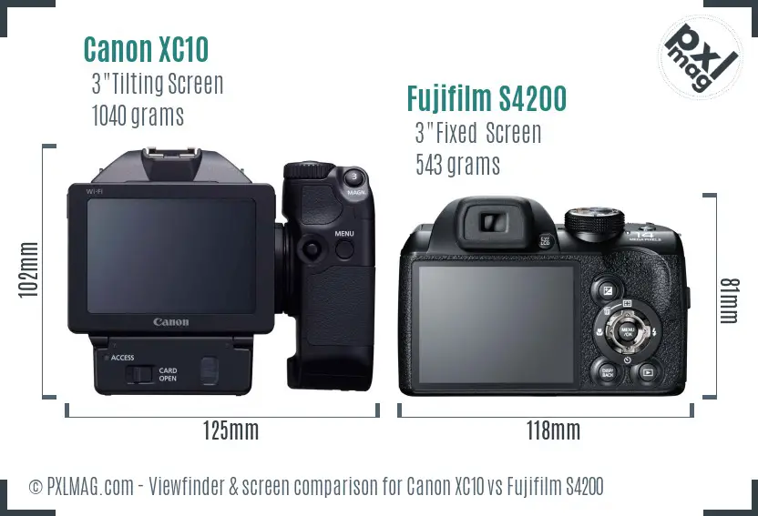 Canon XC10 vs Fujifilm S4200 Screen and Viewfinder comparison