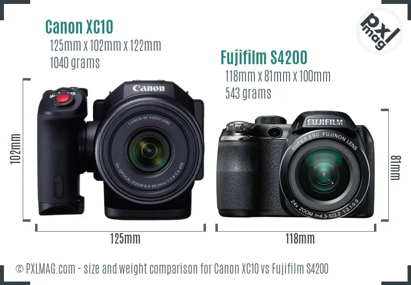 Canon XC10 vs Fujifilm S4200 size comparison