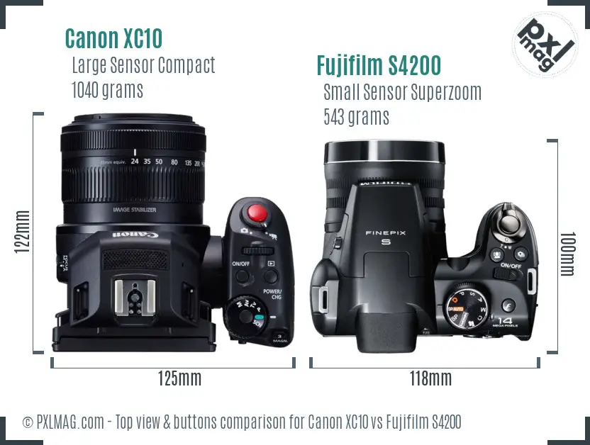 Canon XC10 vs Fujifilm S4200 top view buttons comparison