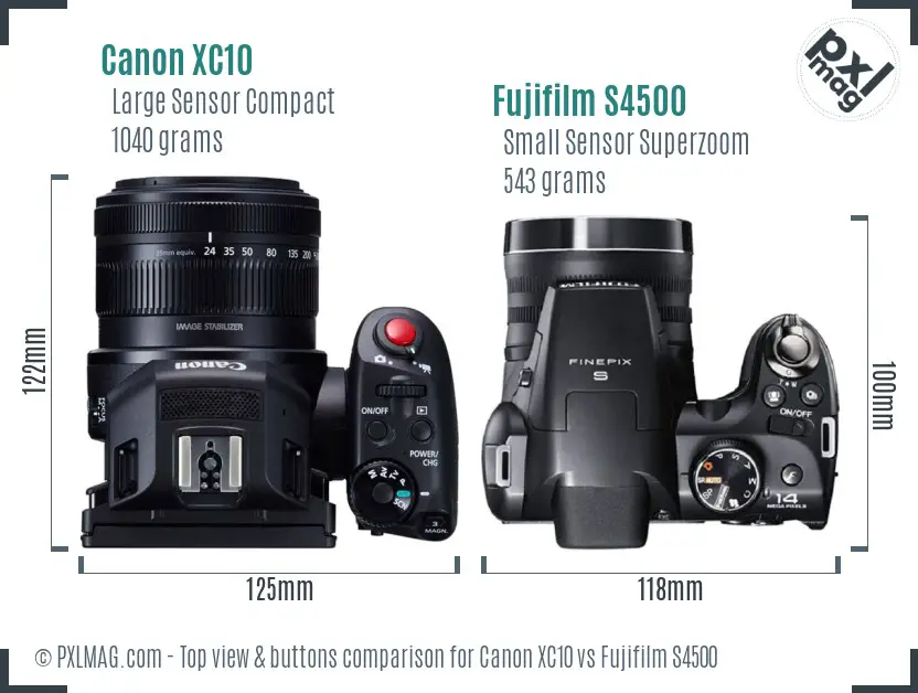 Canon XC10 vs Fujifilm S4500 top view buttons comparison Canon XC10 vs Fujifilm S4500 top view buttons comparison
