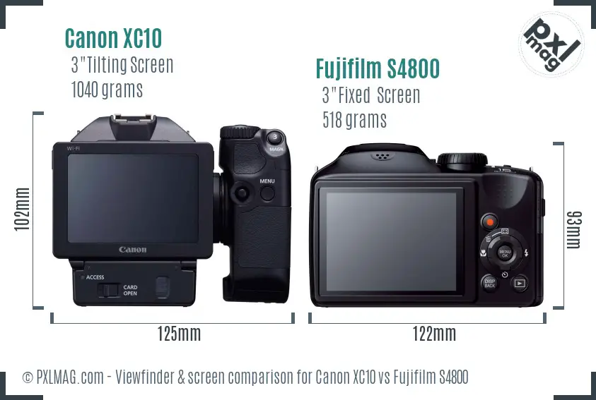 Canon XC10 vs Fujifilm S4800 Screen and Viewfinder comparison