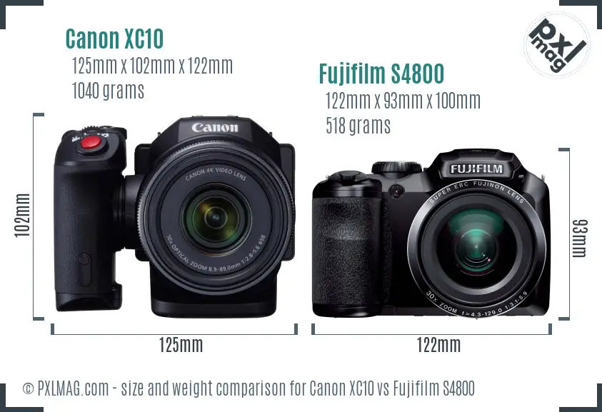 Canon XC10 vs Fujifilm S4800 size comparison