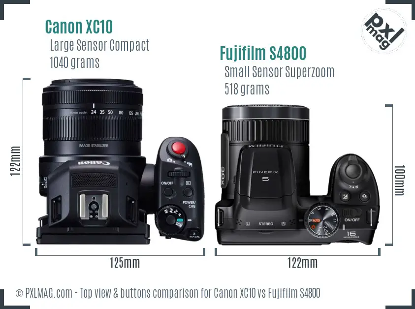 Canon XC10 vs Fujifilm S4800 top view buttons comparison