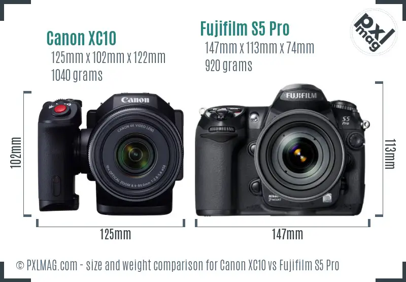 Canon XC10 vs Fujifilm S5 Pro size comparison