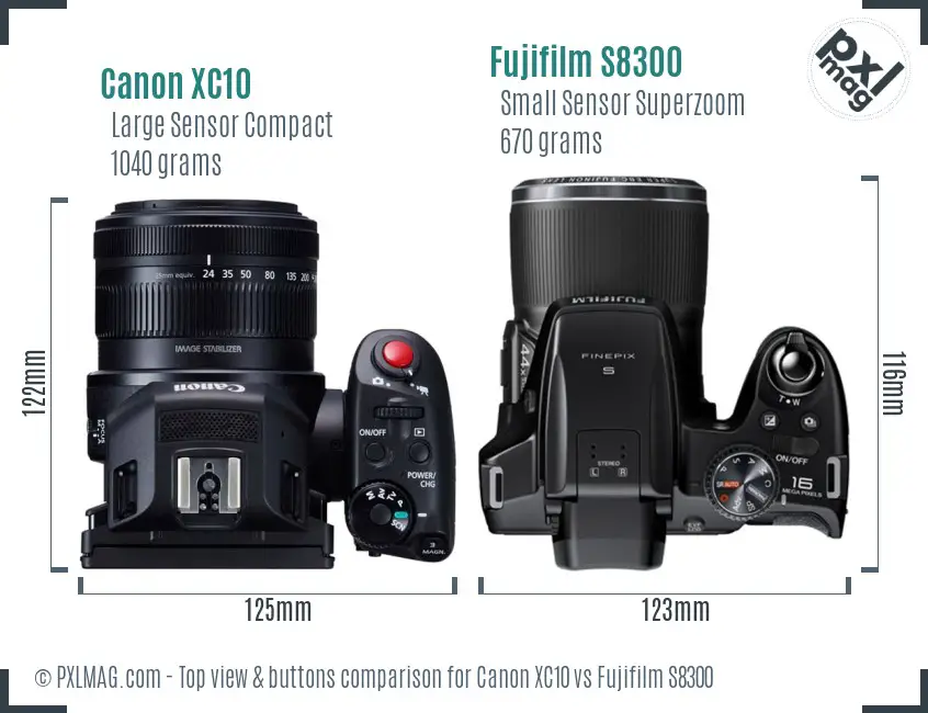 Canon XC10 vs Fujifilm S8300 top view buttons comparison