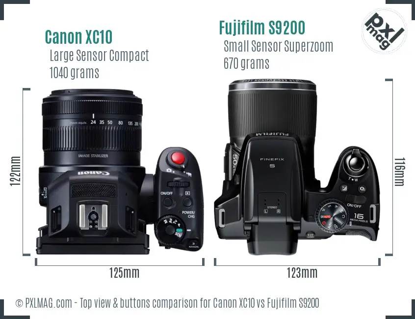 Canon XC10 vs Fujifilm S9200 top view buttons comparison Canon XC10 vs Fujifilm S9200 top view buttons comparison