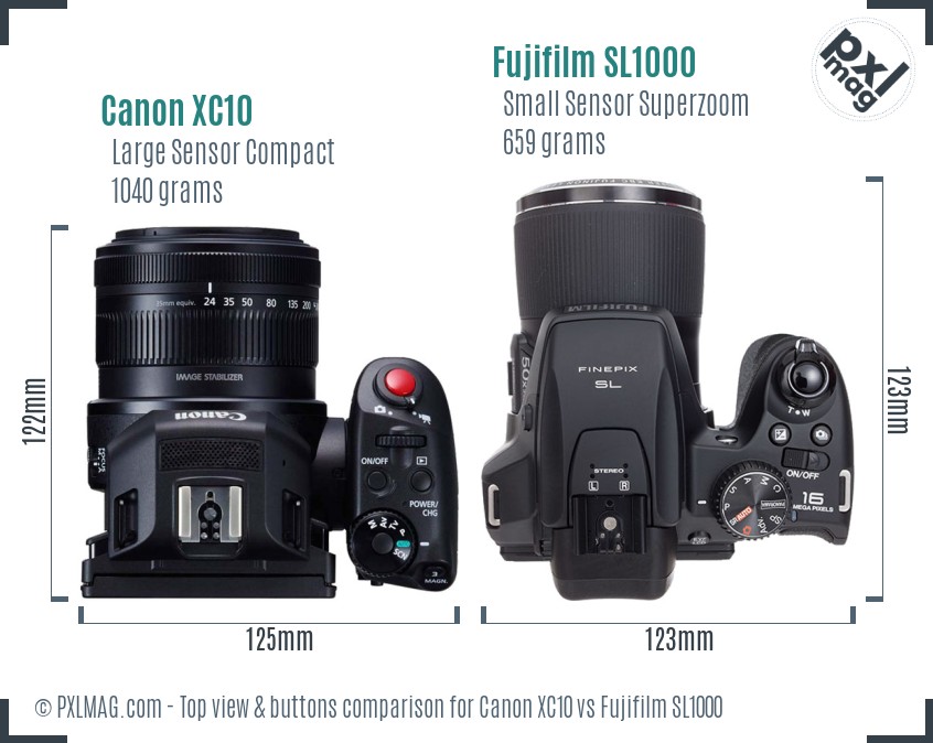 Canon XC10 vs Fujifilm SL1000 top view buttons comparison