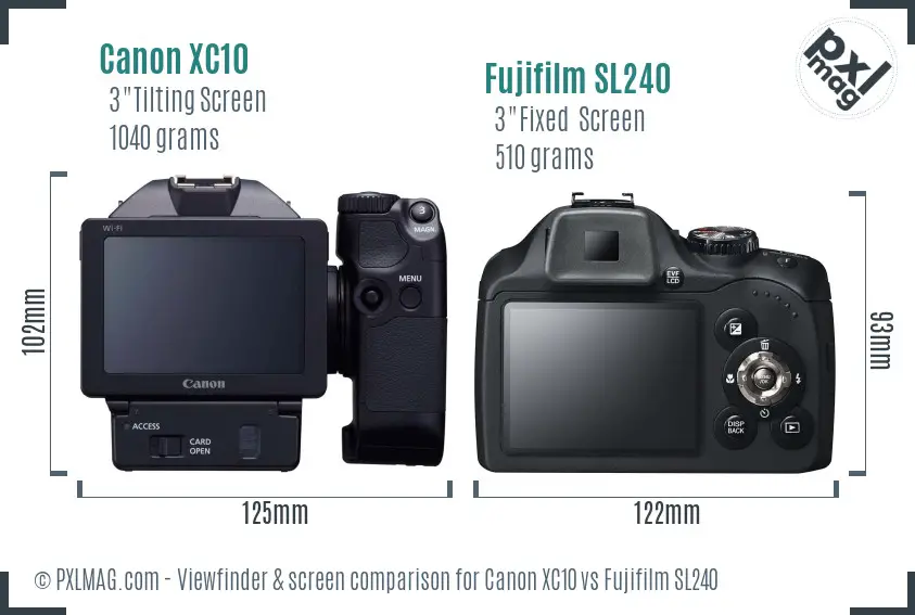 Canon XC10 vs Fujifilm SL240 Screen and Viewfinder comparison