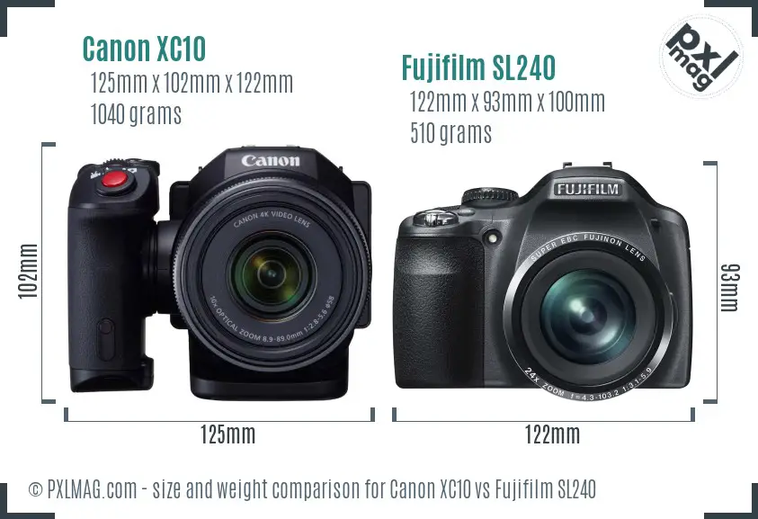 Canon XC10 vs Fujifilm SL240 size comparison