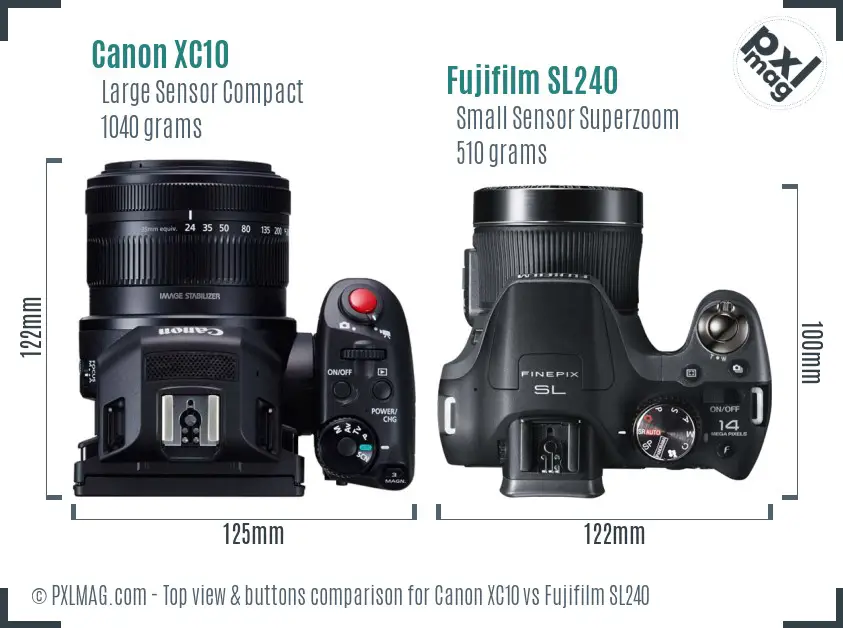 Canon XC10 vs Fujifilm SL240 top view buttons comparison