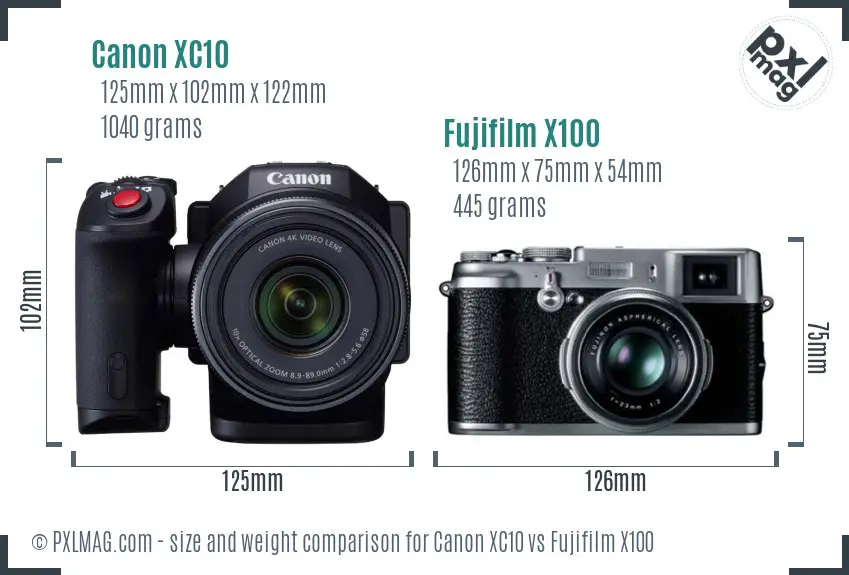 Canon XC10 vs Fujifilm X100 size comparison