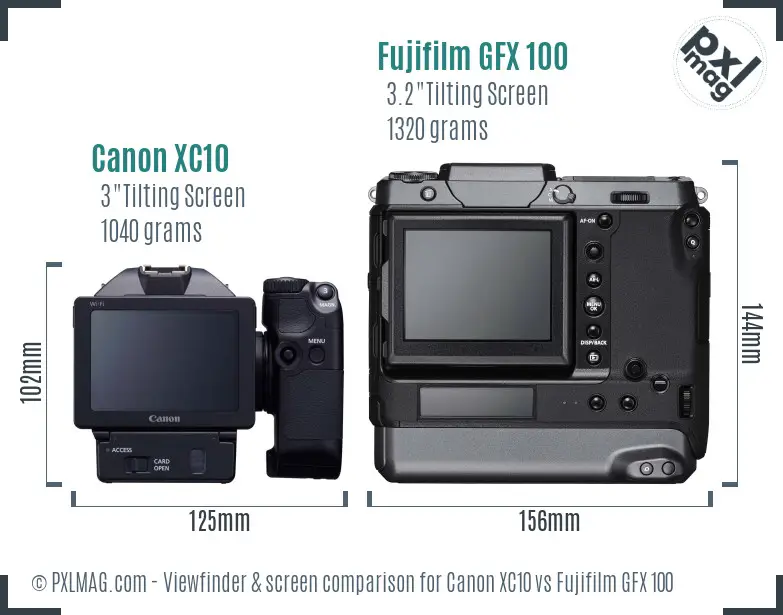 Canon XC10 vs Fujifilm GFX 100 Screen and Viewfinder comparison