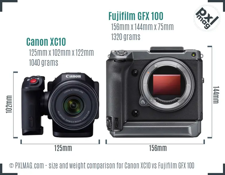 Canon XC10 vs Fujifilm GFX 100 size comparison