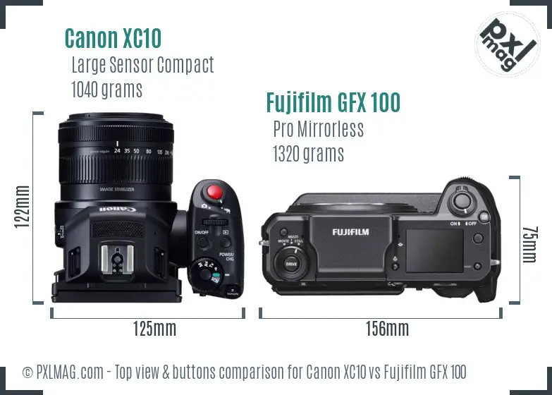 Canon XC10 vs Fujifilm GFX 100 top view buttons comparison
