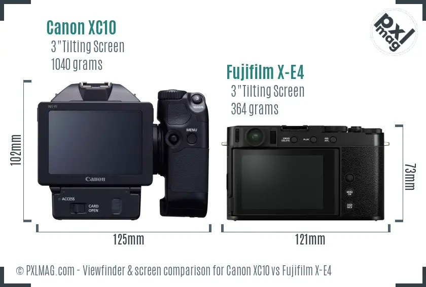 Canon XC10 vs Fujifilm X-E4 Screen and Viewfinder comparison