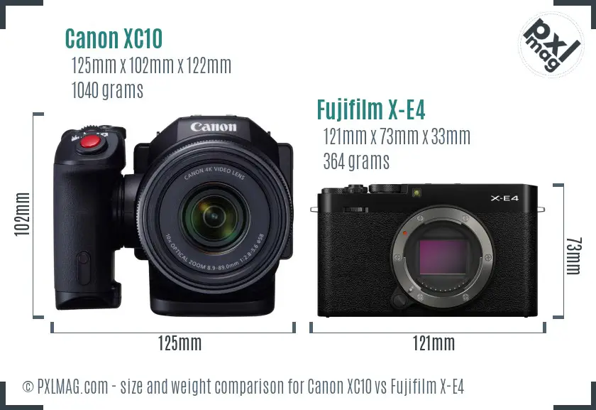 Canon XC10 vs Fujifilm X-E4 size comparison