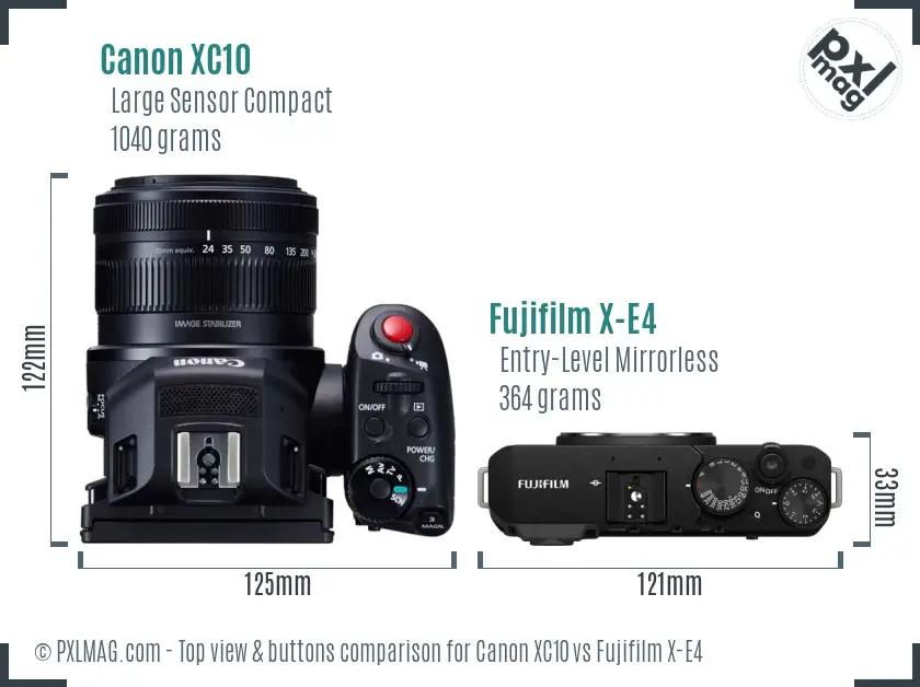 Canon XC10 vs Fujifilm X-E4 top view buttons comparison