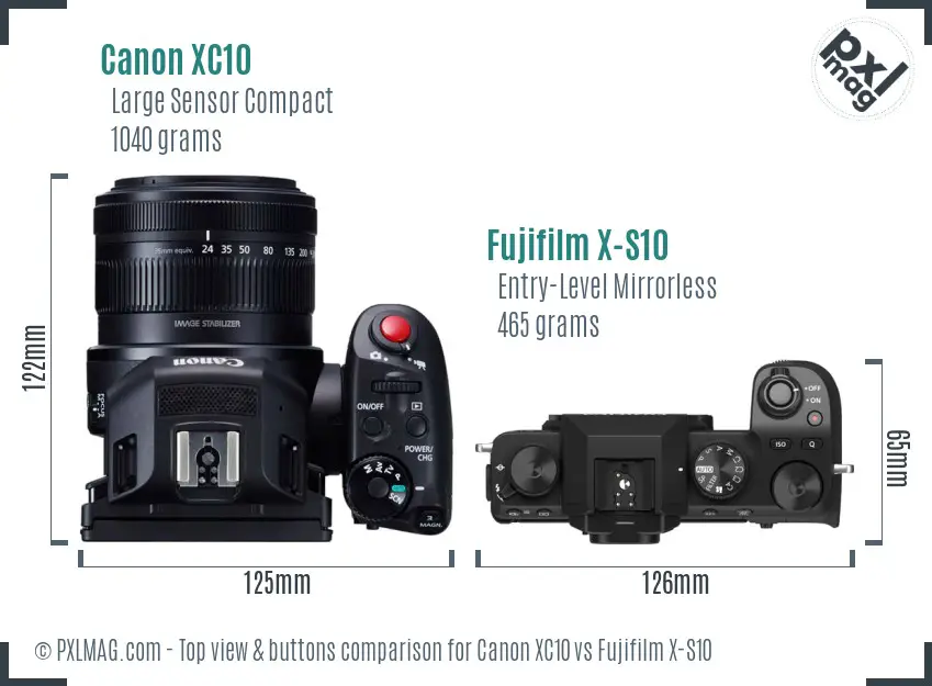 Canon XC10 vs Fujifilm X-S10 top view buttons comparison Canon XC10 vs Fujifilm X-S10 top view buttons comparison