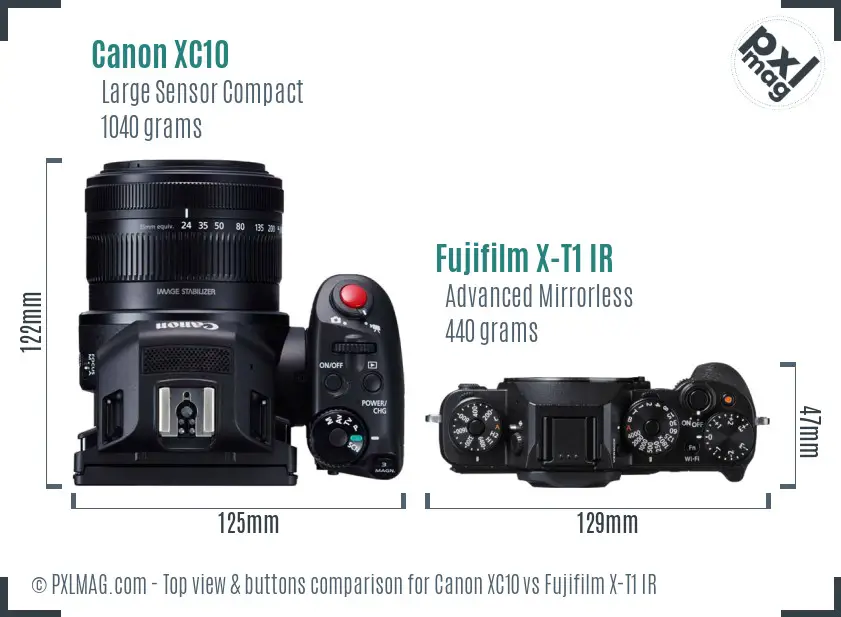 Canon XC10 vs Fujifilm X-T1 IR top view buttons comparison
