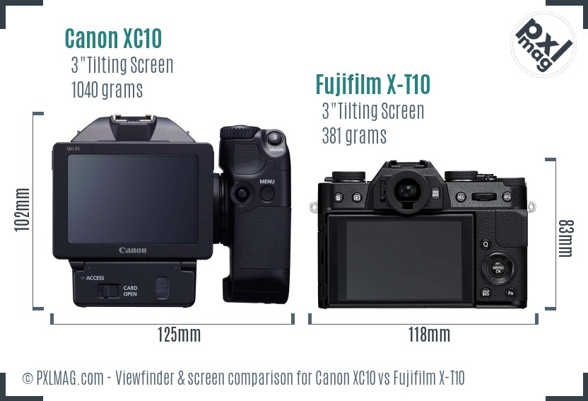 Canon XC10 vs Fujifilm X-T10 Screen and Viewfinder comparison
