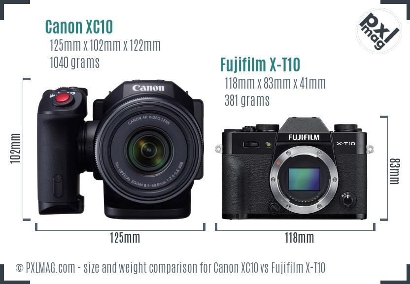 Canon XC10 vs Fujifilm X-T10 size comparison Canon XC10 vs Fujifilm X-T10 size comparison
