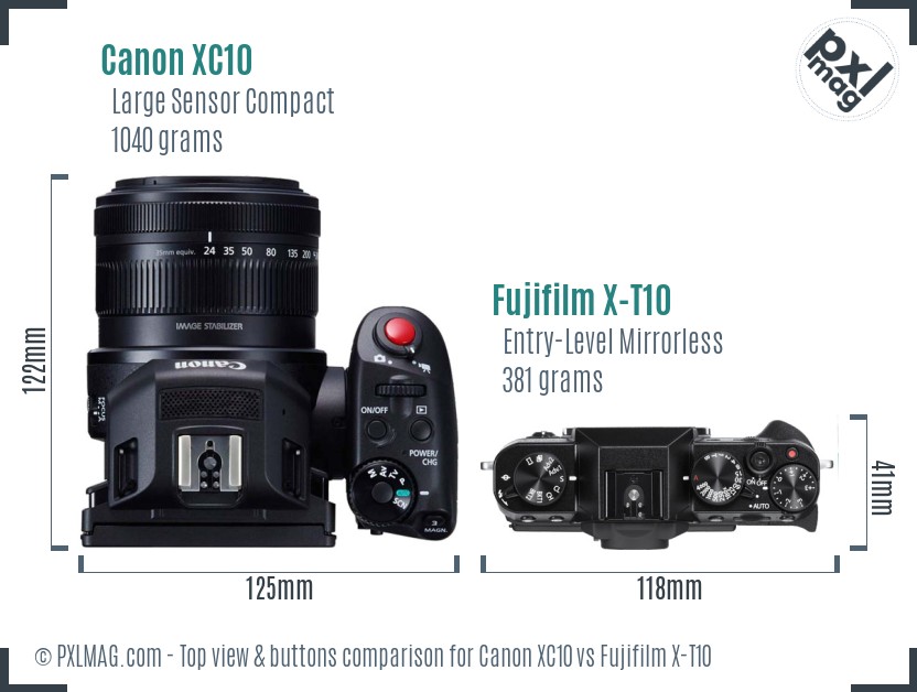 Canon XC10 vs Fujifilm X-T10 top view buttons comparison