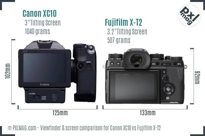 Canon XC10 vs Fujifilm X-T2 Screen and Viewfinder comparison