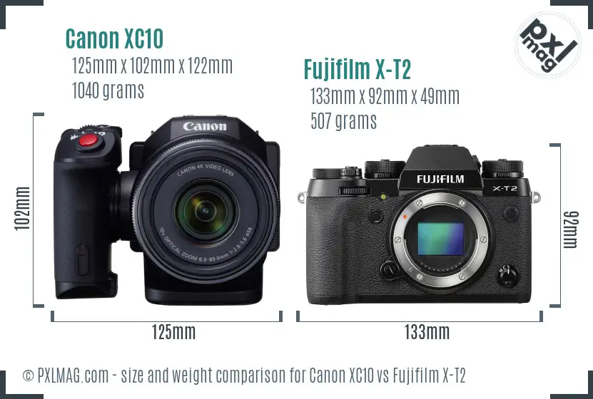 Canon XC10 vs Fujifilm X-T2 size comparison