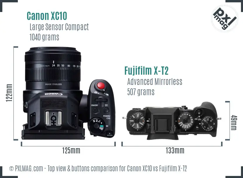 Canon XC10 vs Fujifilm X-T2 top view buttons comparison