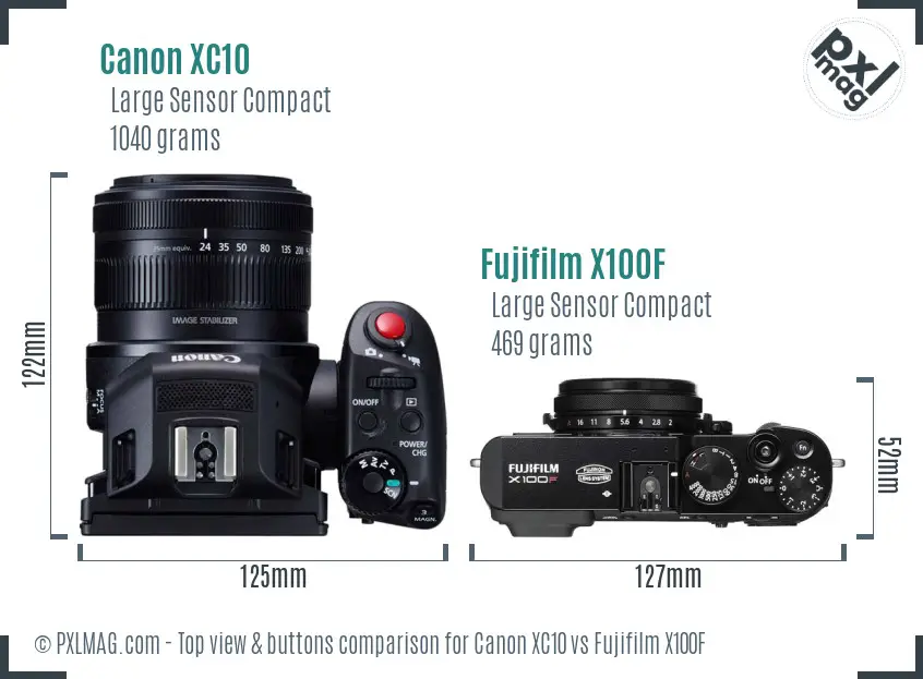 Canon XC10 vs Fujifilm X100F top view buttons comparison