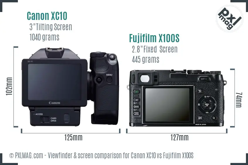Canon XC10 vs Fujifilm X100S Screen and Viewfinder comparison
