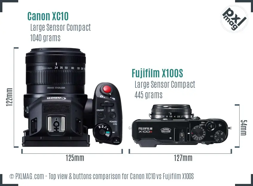 Canon XC10 vs Fujifilm X100S top view buttons comparison
