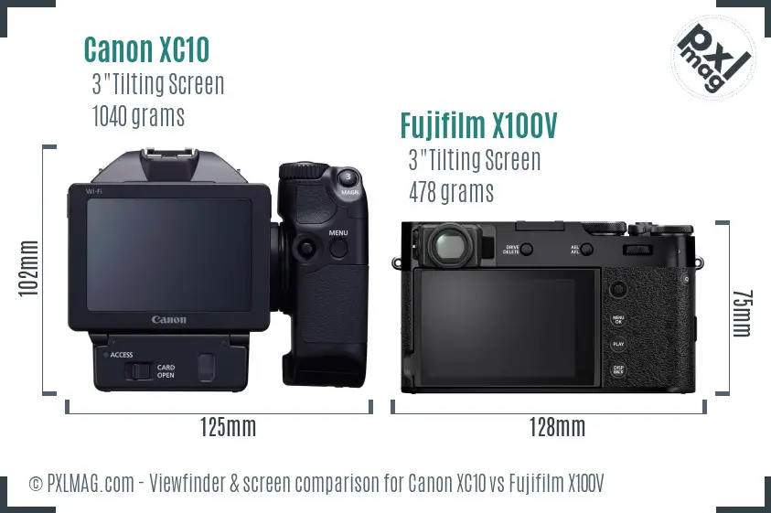 Canon XC10 vs Fujifilm X100V Screen and Viewfinder comparison