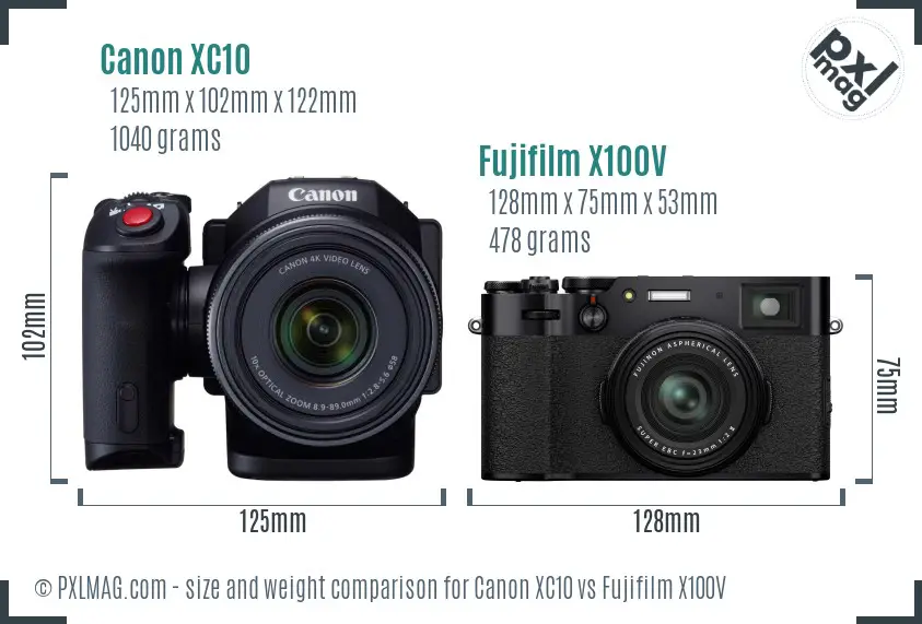 Canon XC10 vs Fujifilm X100V size comparison