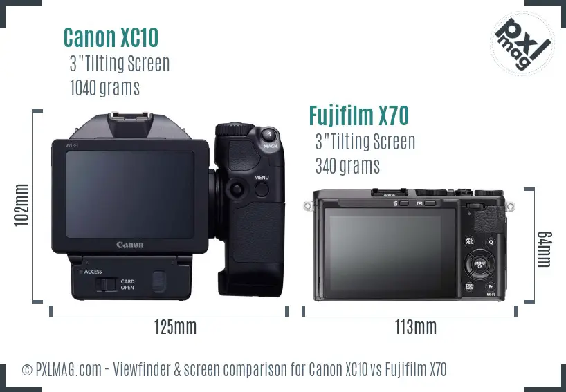 Canon XC10 vs Fujifilm X70 Screen and Viewfinder comparison
