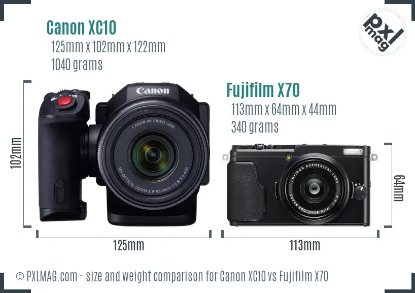Canon XC10 vs Fujifilm X70 size comparison
