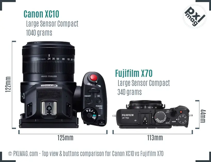 Canon XC10 vs Fujifilm X70 top view buttons comparison