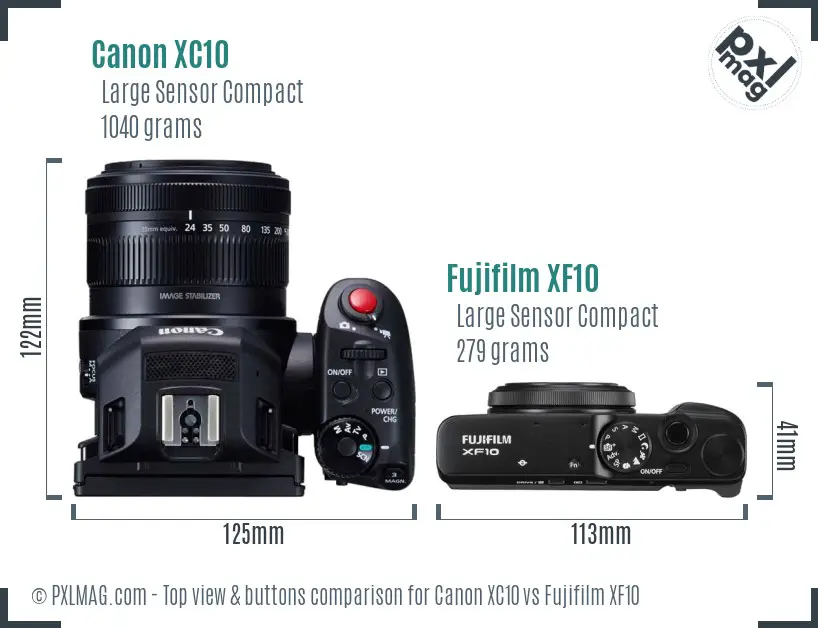 Canon XC10 vs Fujifilm XF10 top view buttons comparison