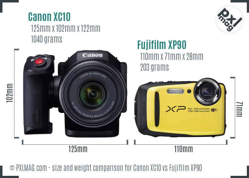 Canon XC10 vs Fujifilm XP90 size comparison