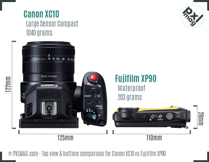 Canon XC10 vs Fujifilm XP90 top view buttons comparison