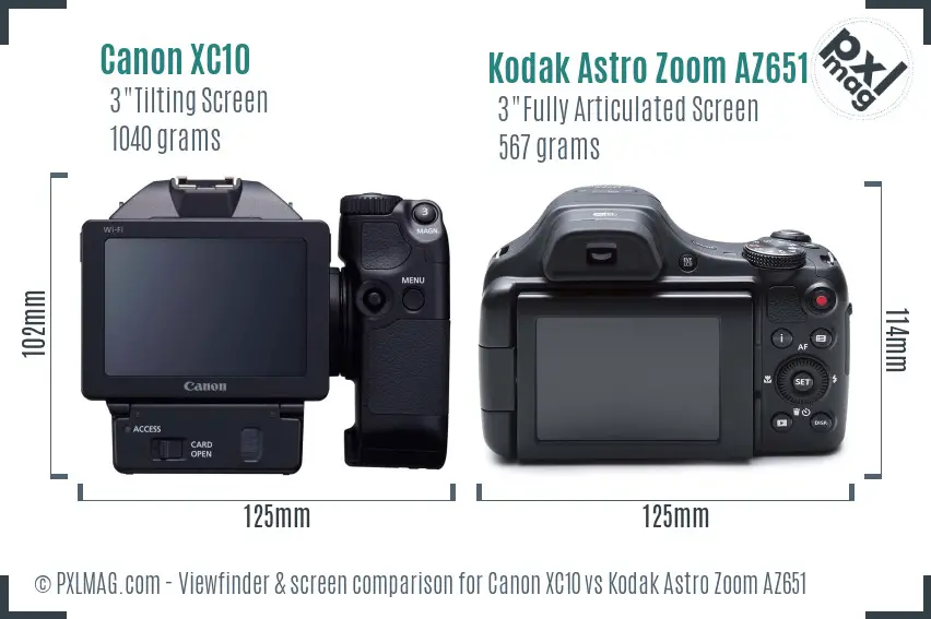 Canon XC10 vs Kodak Astro Zoom AZ651 Screen and Viewfinder comparison
