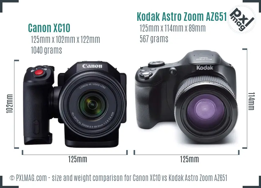 Canon XC10 vs Kodak Astro Zoom AZ651 size comparison