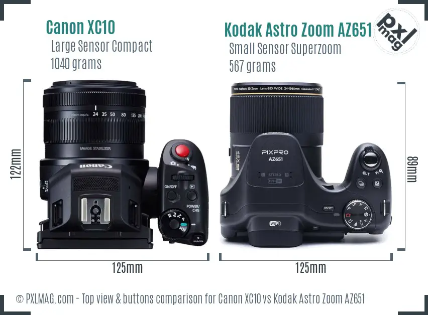 Canon XC10 vs Kodak Astro Zoom AZ651 top view buttons comparison